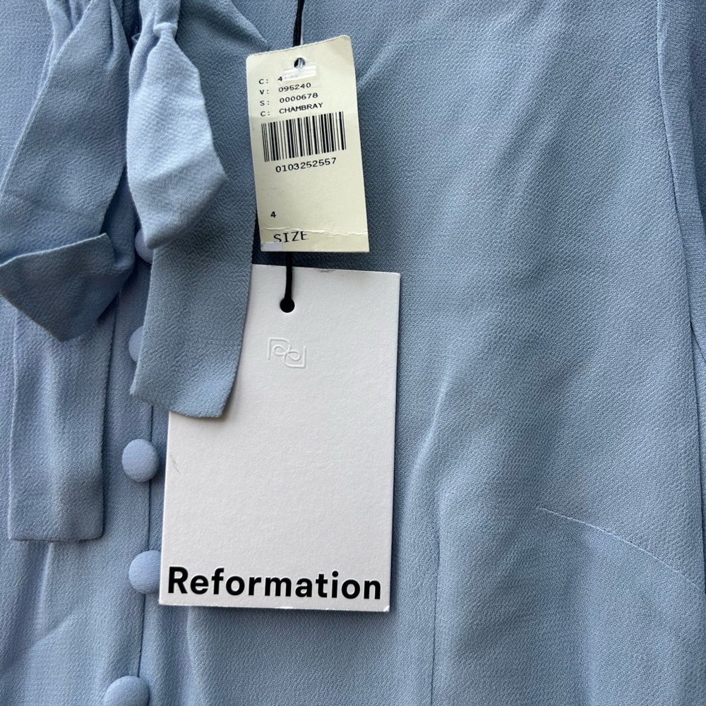 NWT Reformation x Anthropologie Delia Bow Midi Dress Light Blue Size 4 - Picture 7 of 12